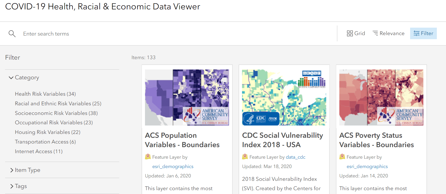 Screenshot of COVID-19 Health Racial & Economic Data Viewer