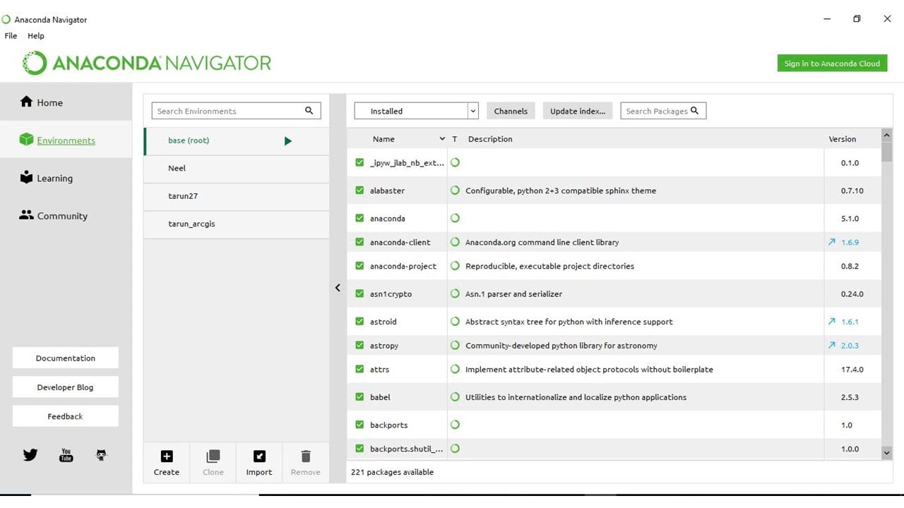 Screenshot of the Anaconda interface