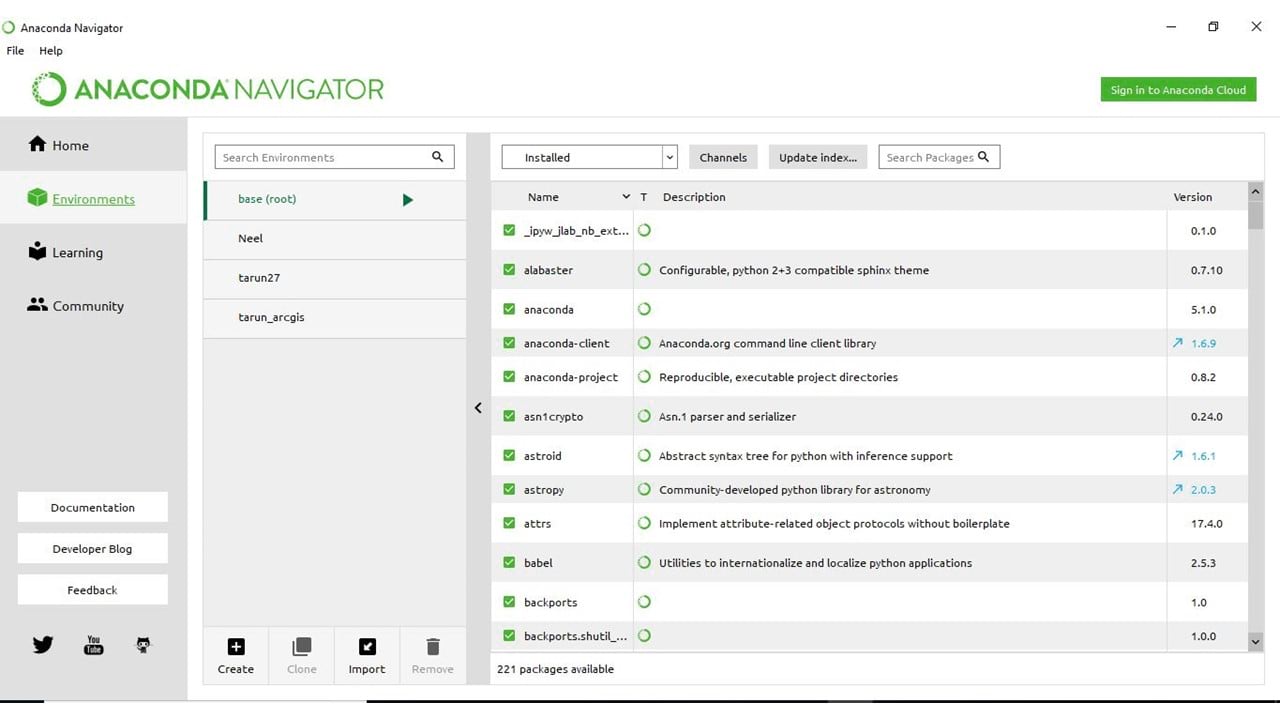 Screenshot of the Anaconda interface Screenshot of the Anaconda interface