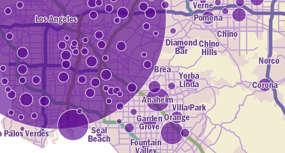 Cities of different sizes all with the same kind of labels