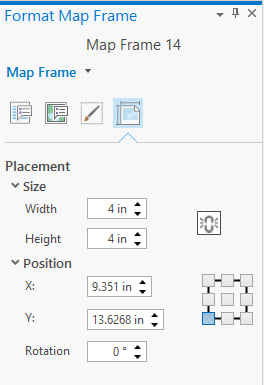 Set map frame size on the Placement tab