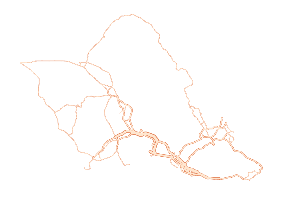 highway map of O'ahu symbolized by number of lanes