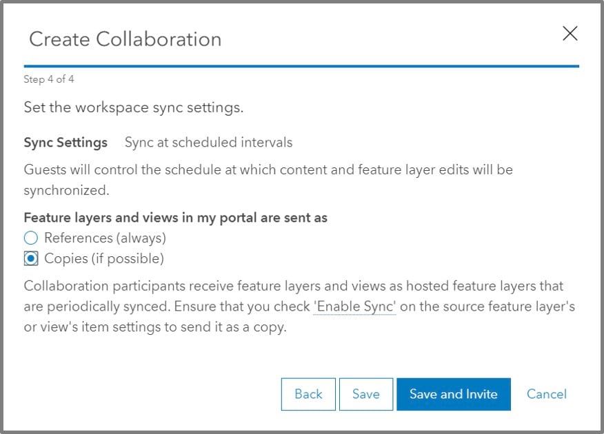 Choose to sync data by copy or reference. For most instances, you will want to copy features.