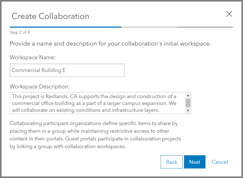 You collaboration can have many workspaces, so give it an intuitive name.