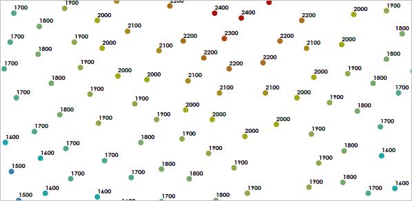 Colored elevation points with labels