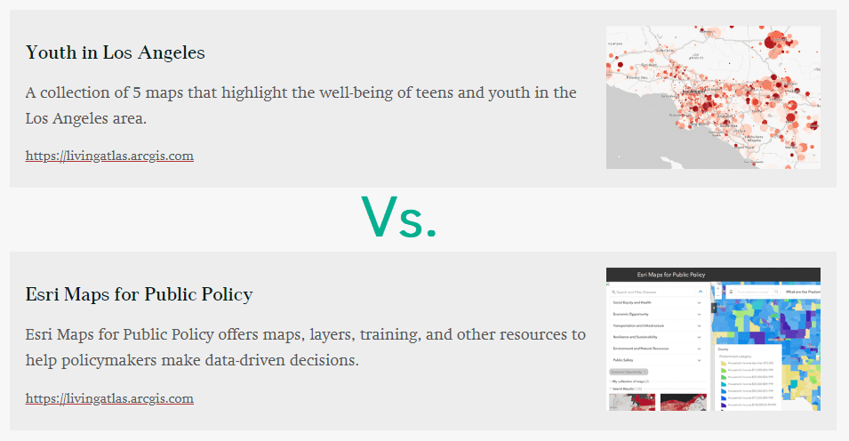 An embed card with the title "Youth in Los Angeles" rather than "Esri Maps for Public Policy" with the description and thumbnail image changed as well.