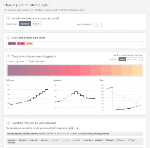 Chroma.js sample of a sunset palette. Chroma.js sample of a sunset palette.