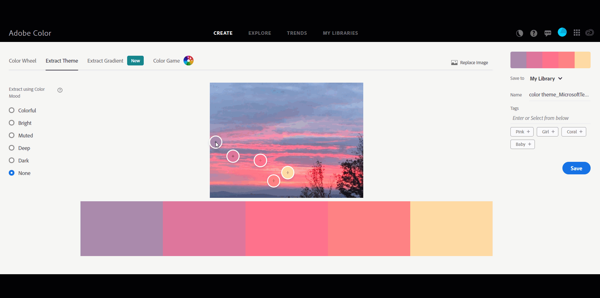 Use of Adobe Color tool with a sunset image.