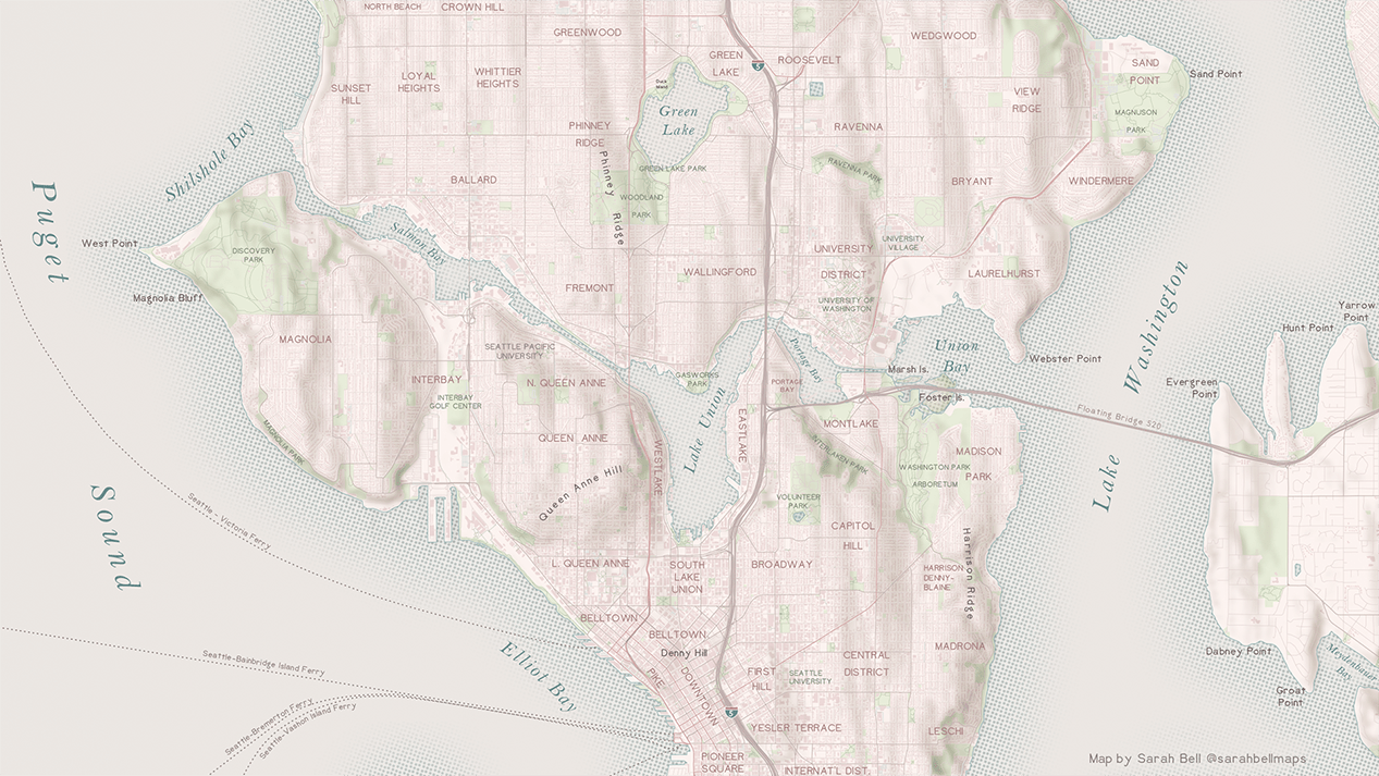 Seattle Map with halftone shoreline Seattle Map with halftone shoreline
