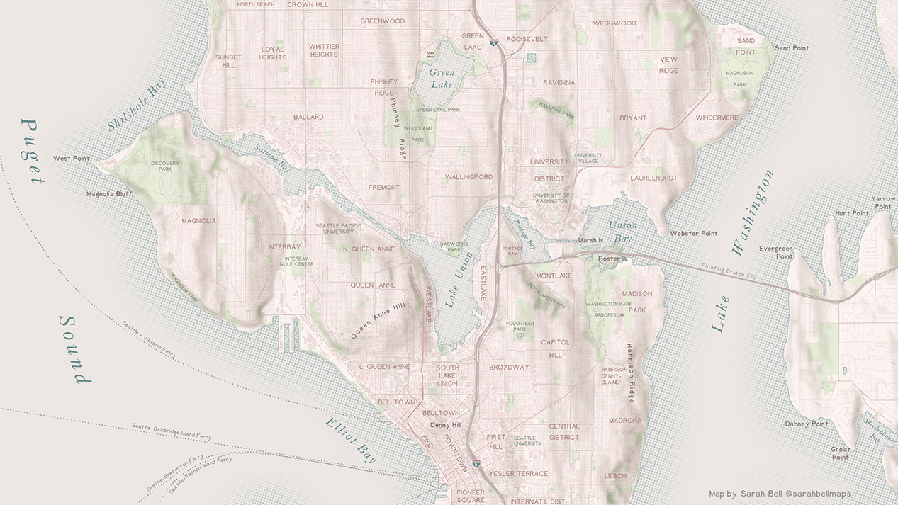 Seattle Map with halftone shoreline