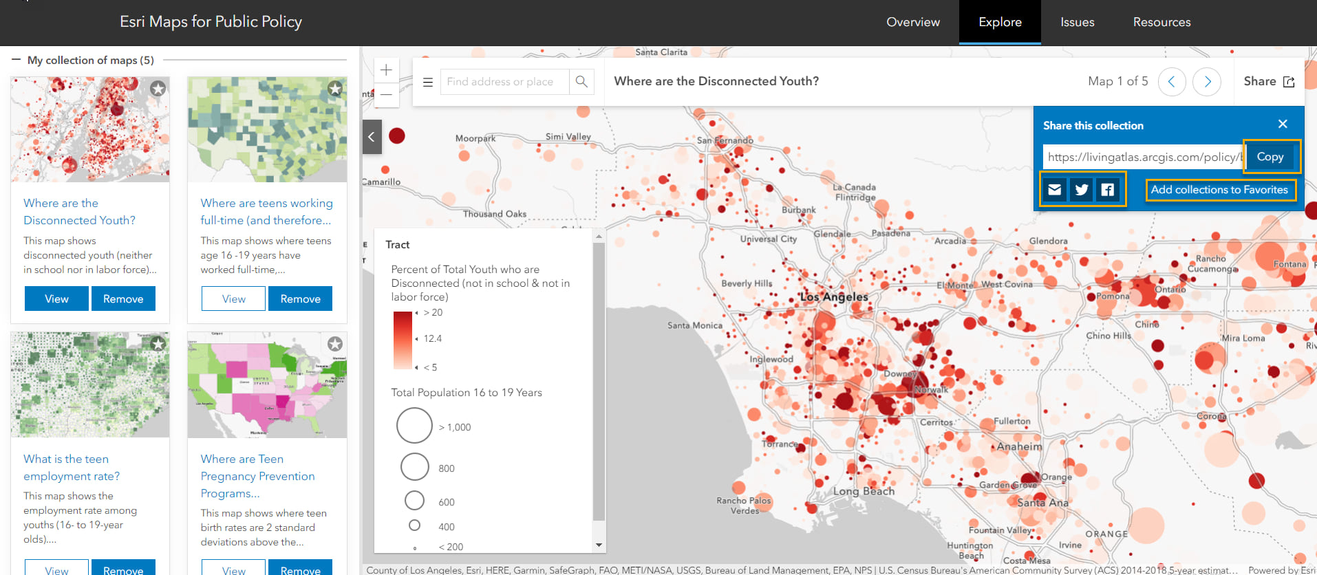 Screenshot of a collection of 5 web maps created from Esri Maps for Public Policy. Screenshot of a collection of 5 web maps created from Esri Maps for Public Policy.