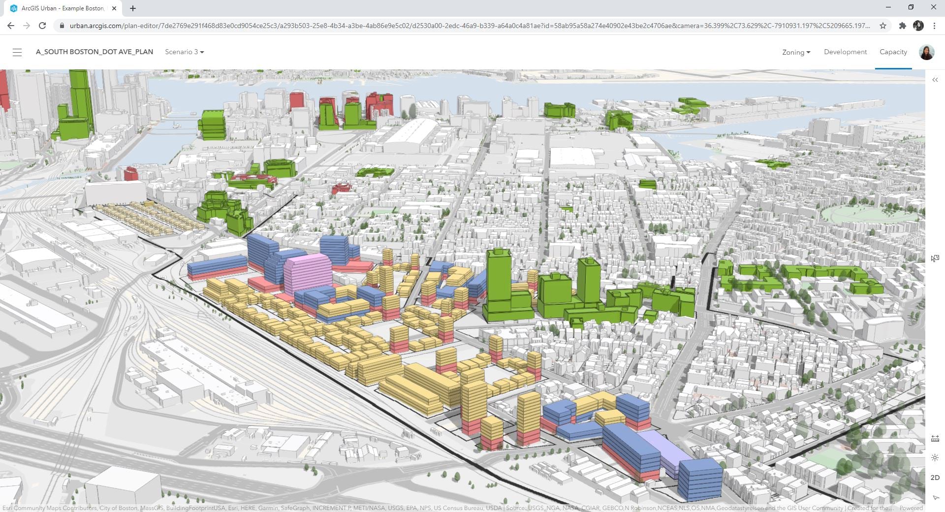 Fig. 11: Proposed massing and program for ArcGIS Urban scenario Fig. 11: Proposed massing and program for ArcGIS Urban scenario