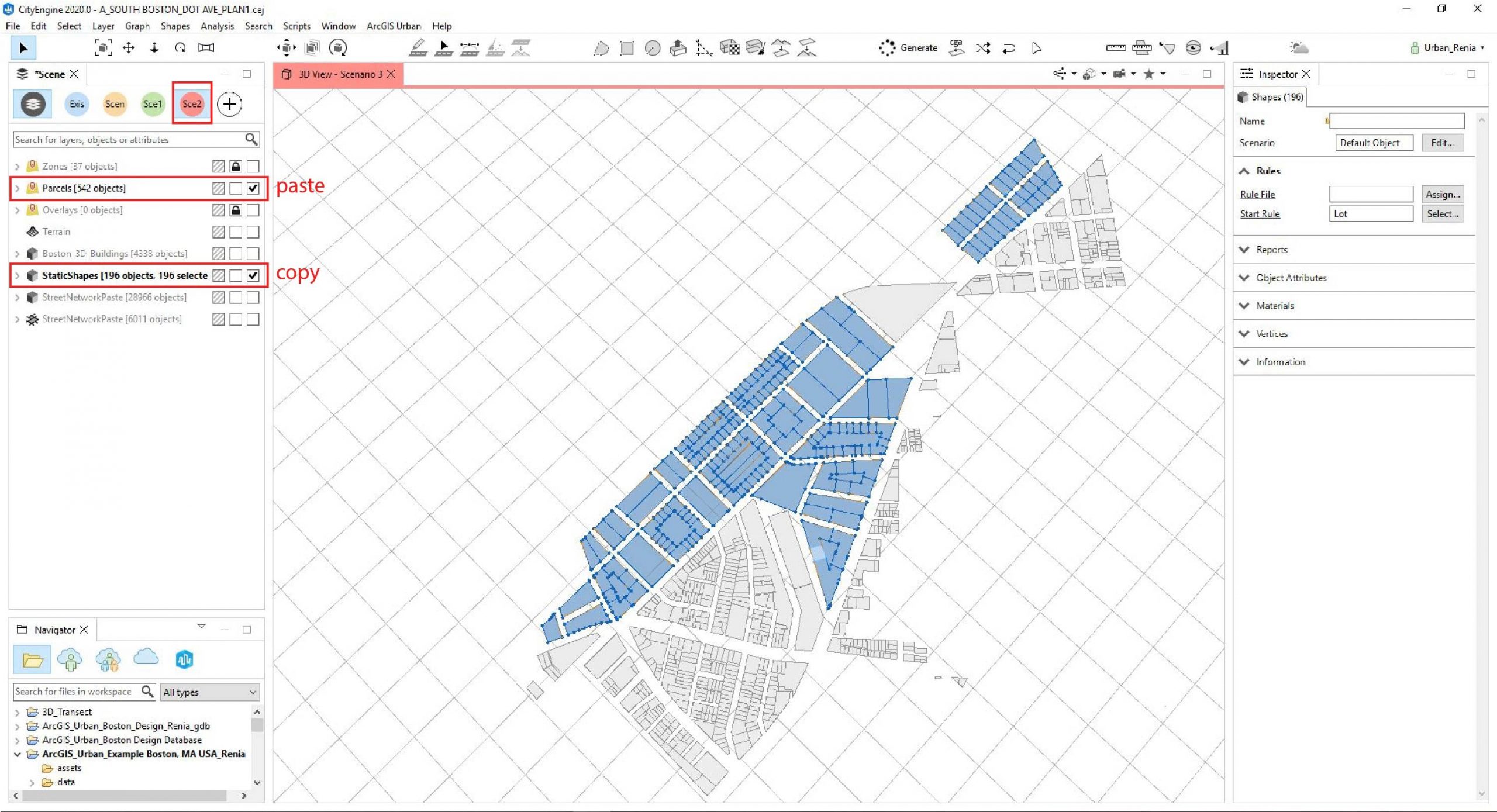 Fig. 7: Copy new parcels into scenario's "Parcels" layer Fig. 7: Copy new parcels into scenario's "Parcels" layer