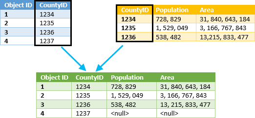 Join on CountyID, with Keep all target features selected