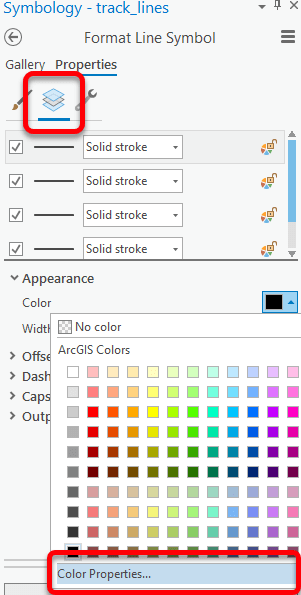 Open color properties