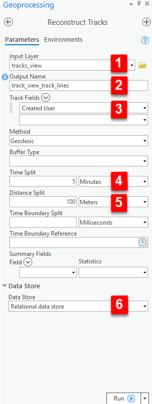 Recontruct tracks settings