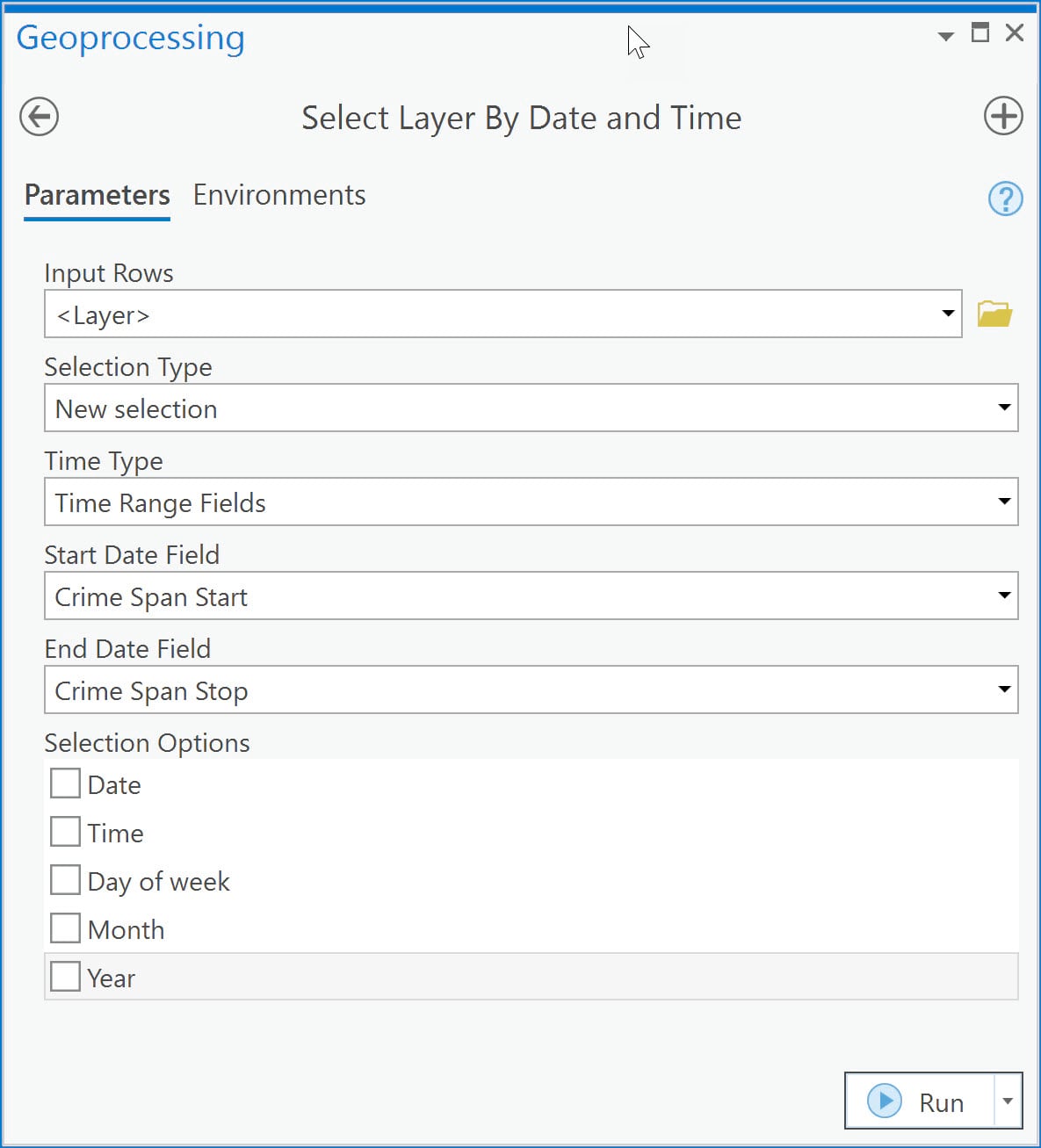 Select Layer By Date and Time geoprocessing tool.
