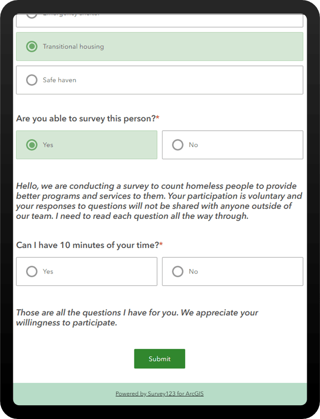 A survey with a script to help users ask questions