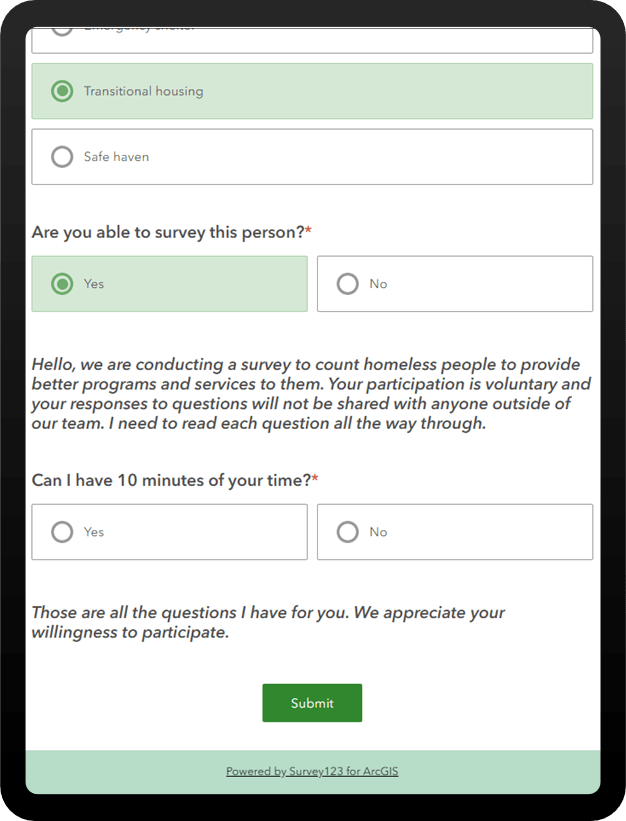 A survey with a script to help users ask questions A survey with a script to help users ask questions