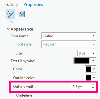 Outline width is a symbol property for text