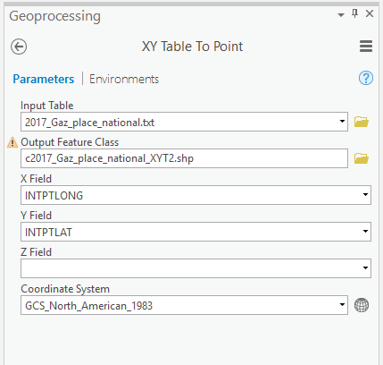 XY Table To Point tool