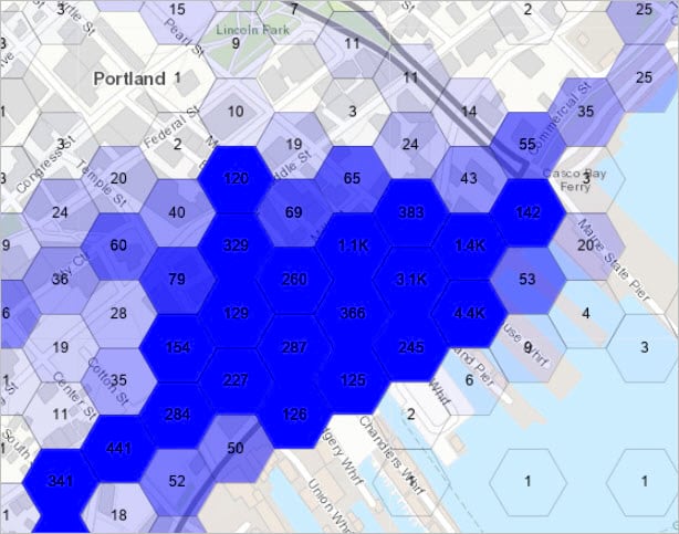 Aggregated track points on a map