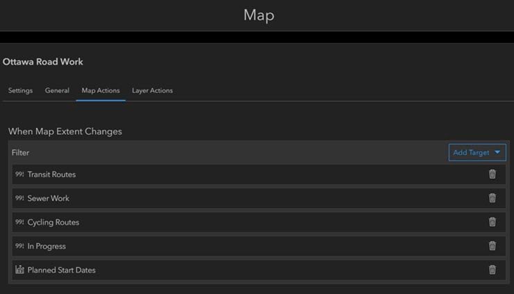 map actions configuration