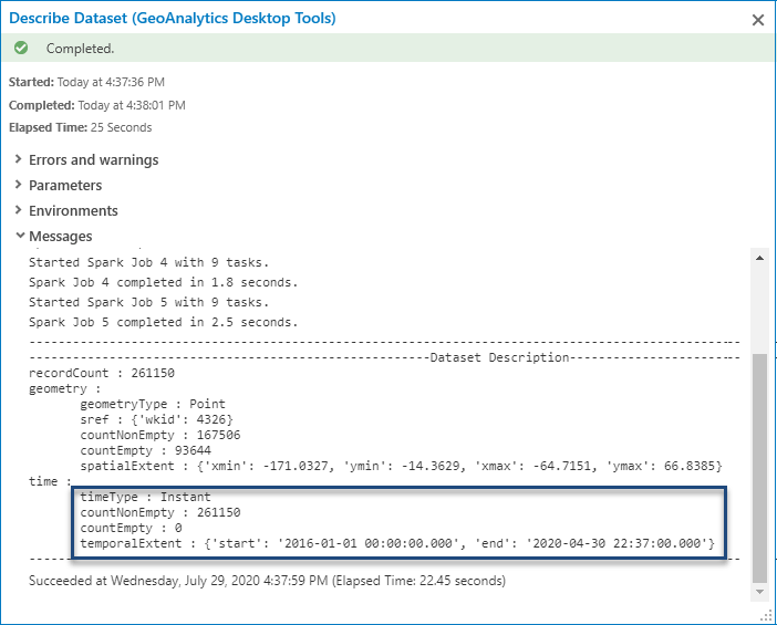Describe Dataset to verify time and geometry is registered correctly Describe Dataset to verify time and geometry is registered correctly