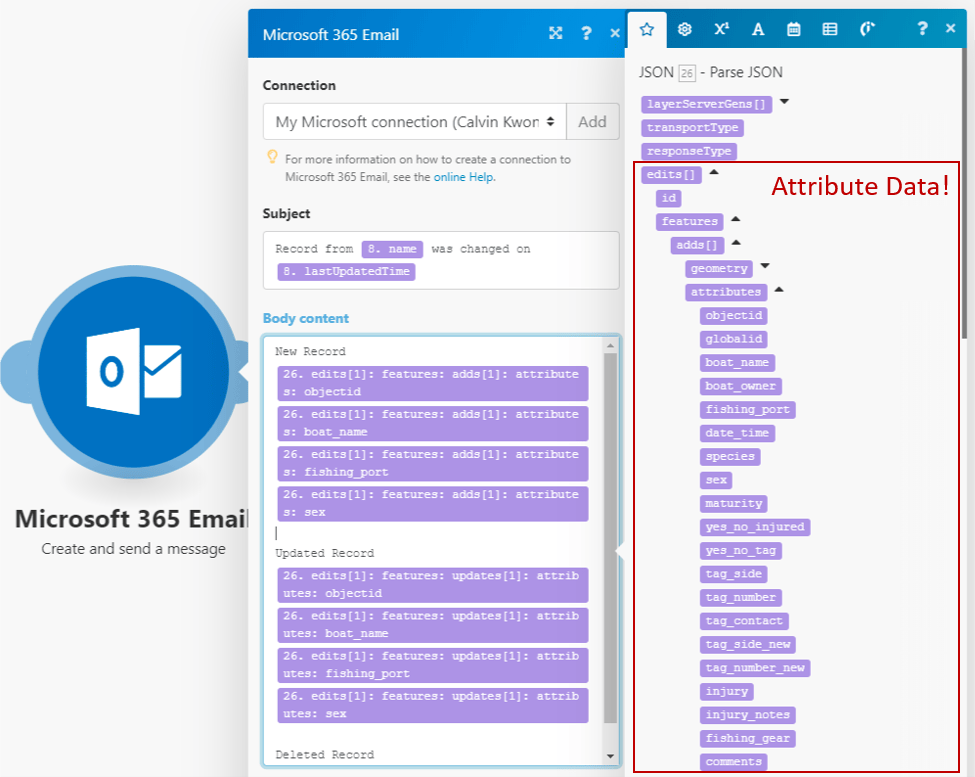 Example of accessing attribute data in an email