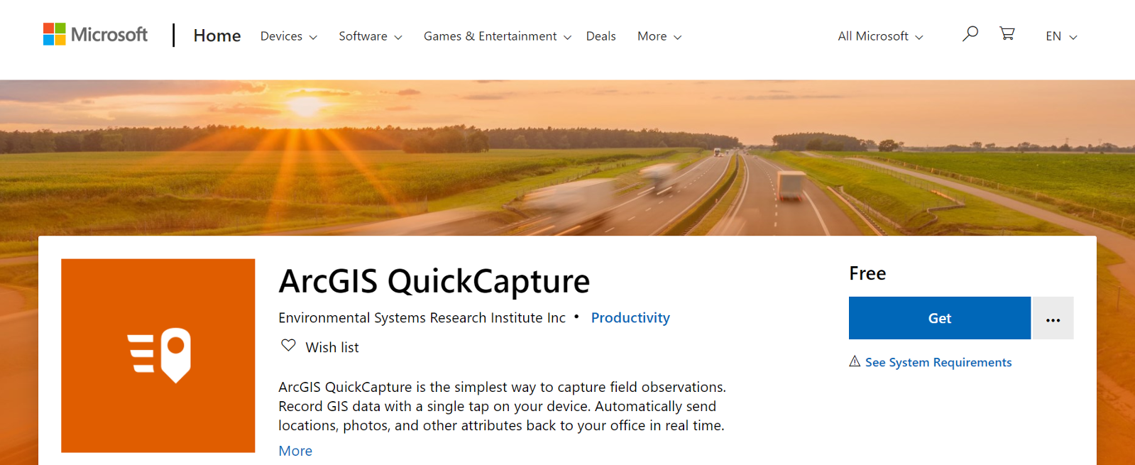 ArcGIS QuickCapture Microsoft Store Listing