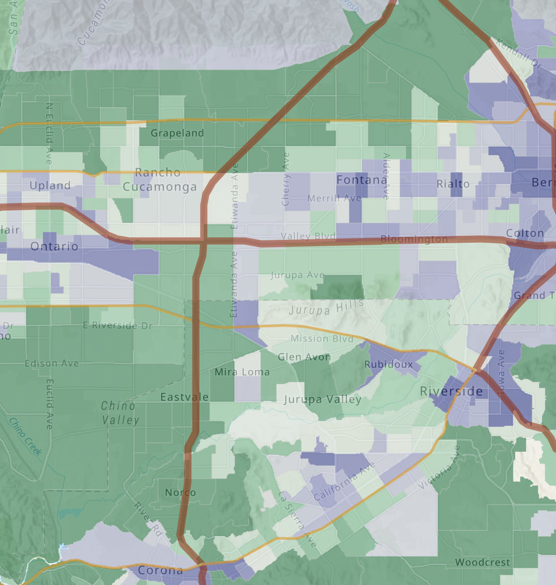 Figure 3: Transparency on a polygon choropleth map weakens all the colors. Not a great map. Figure 3: Transparency on a polygon choropleth map weakens all the colors. Not a great map.