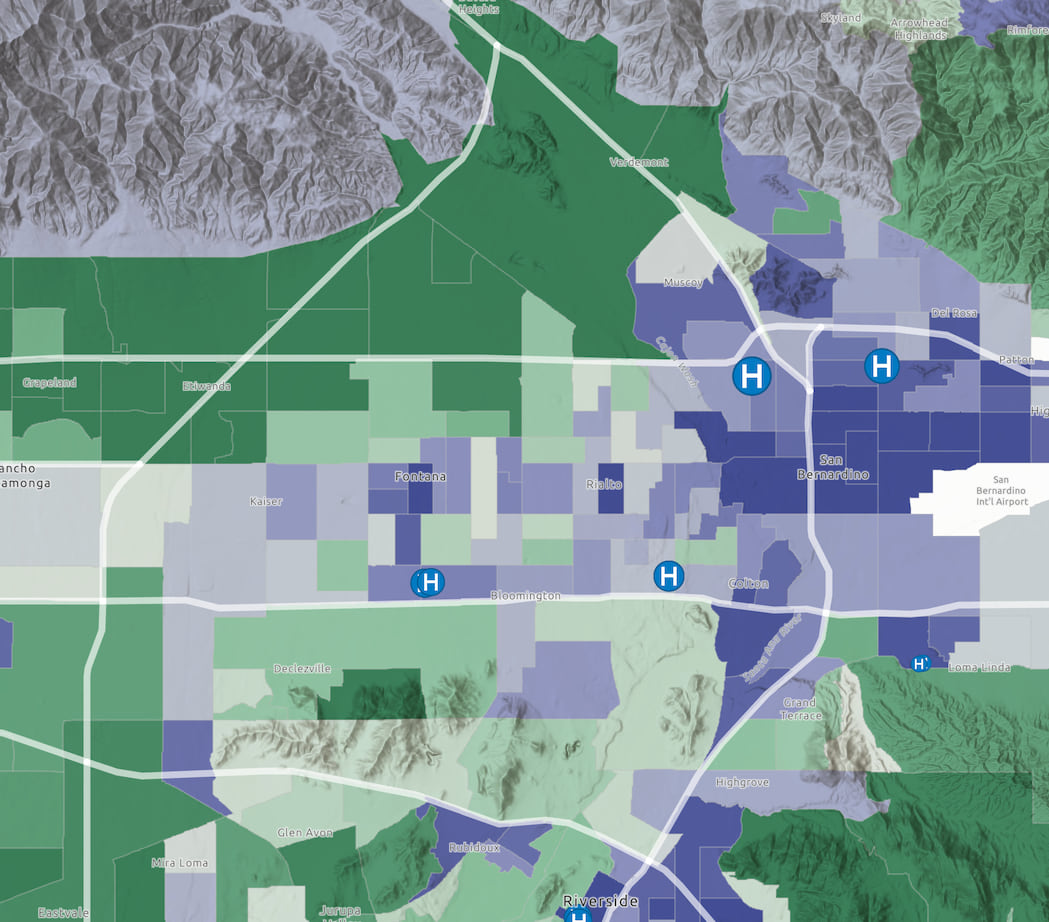 Figure 6: Full color polygons, with mountain hillshade blended from another layer using the blend method called mulitply. Figure 6: Full color polygons, with mountain hillshade blended from another layer using the blend method called mulitply.