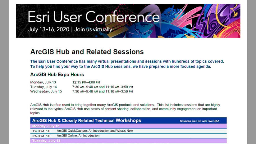 2020 Esri User Conference ArcGIS Hub related sessions guide