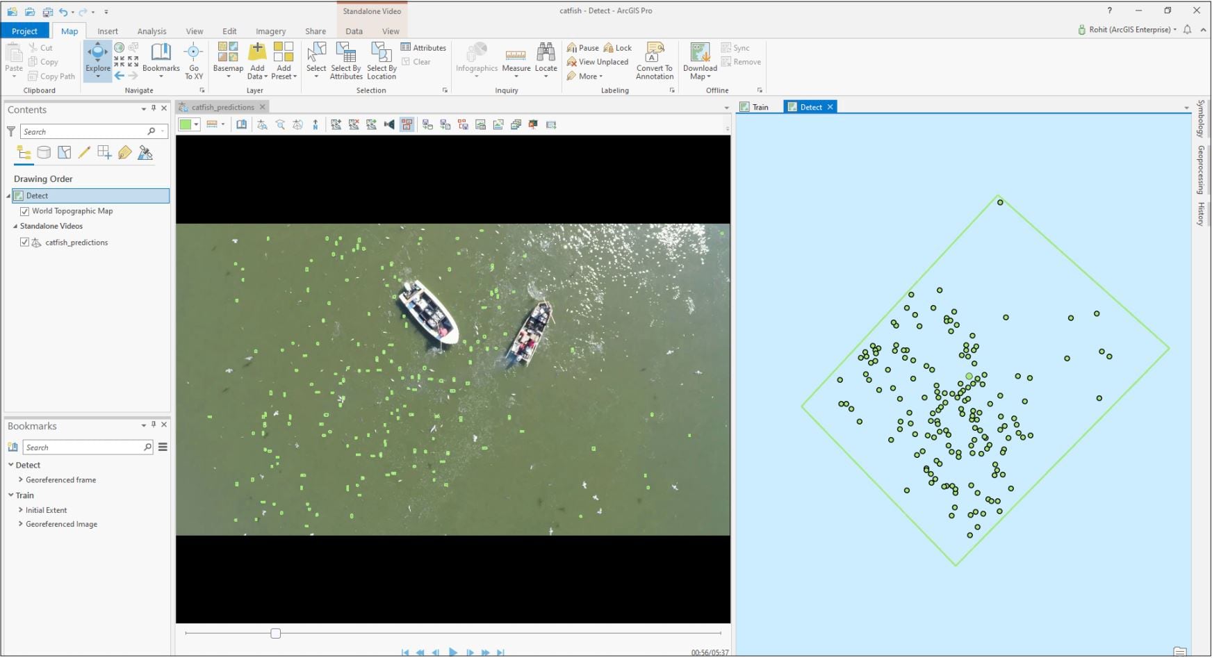 Detected catfish in full motion video captured from drone Detected catfish in full motion video captured from drone