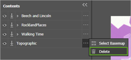 Delete on the menu of the Topographic layer Delete on the menu of the Topographic layer