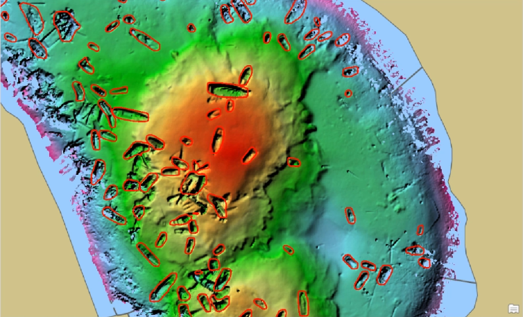 Detected shipwrecks using the trained model. Detected shipwrecks using the trained model.