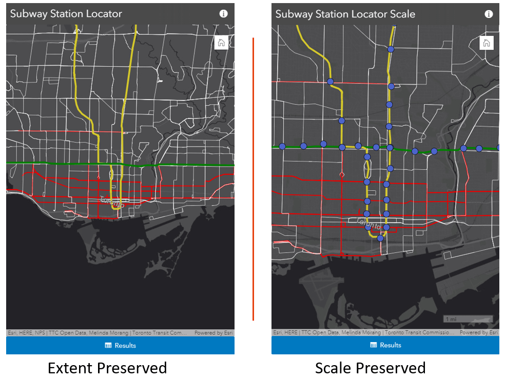 Comparing two apps with different map views set.