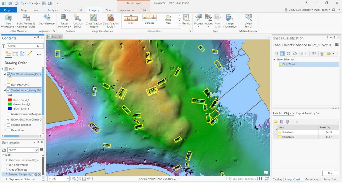 Labeled shipwrecks used for training the model.