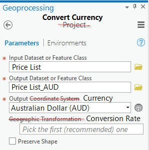 The Project tool pretending to be "Convert Currency"