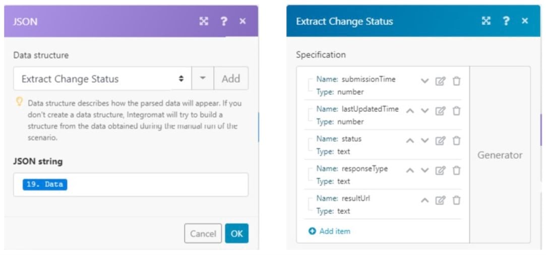 Integromat parameters for step 3