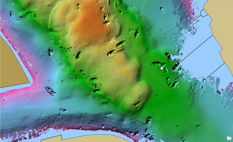 Shipwrecks seen in post-hurricane survey data.