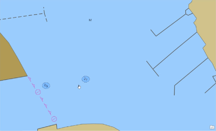 NOAA's electronic navigation chart showing two shipwrecks in an area.