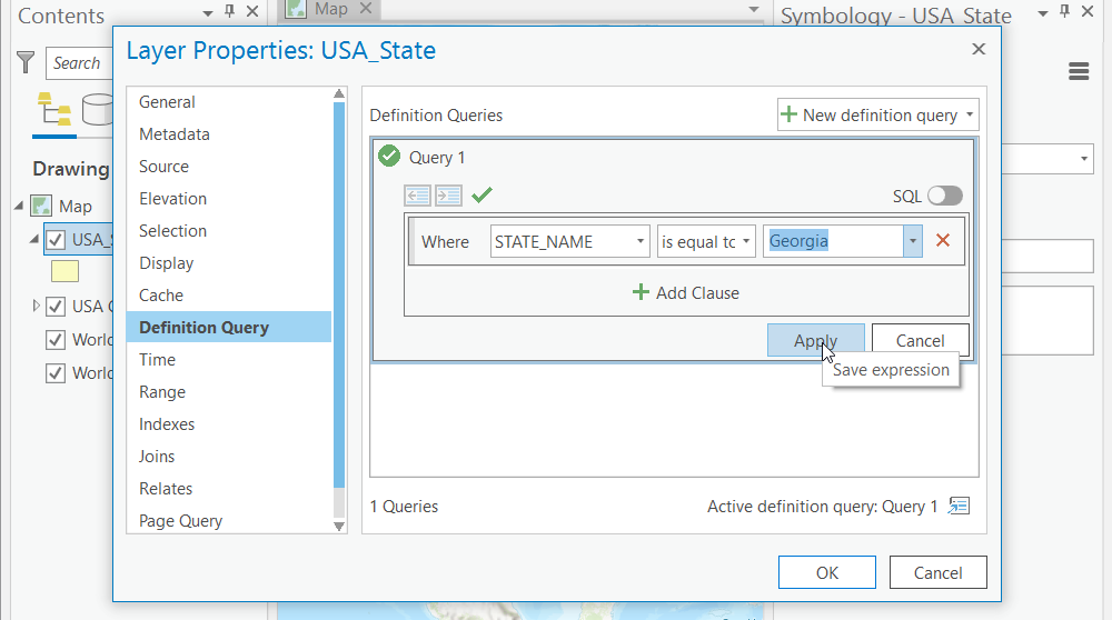 Using a definition query to select Georgia