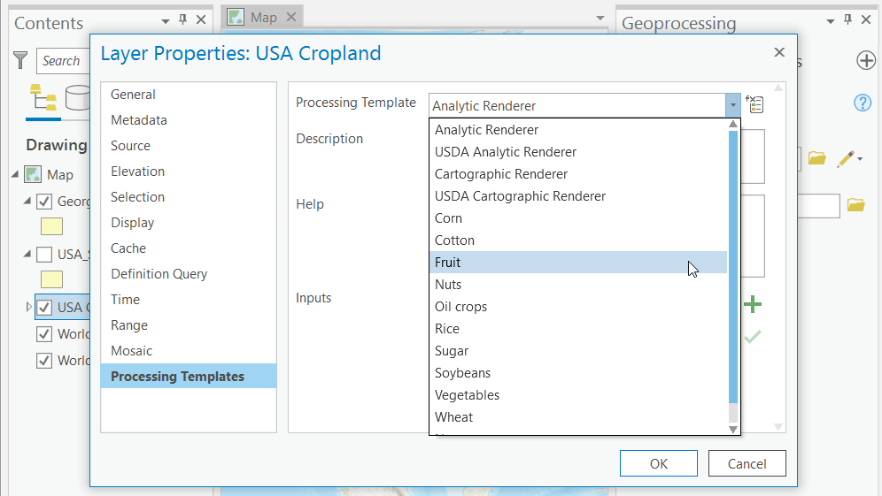 Optional: Using a processing template to display and filter only fruit crops