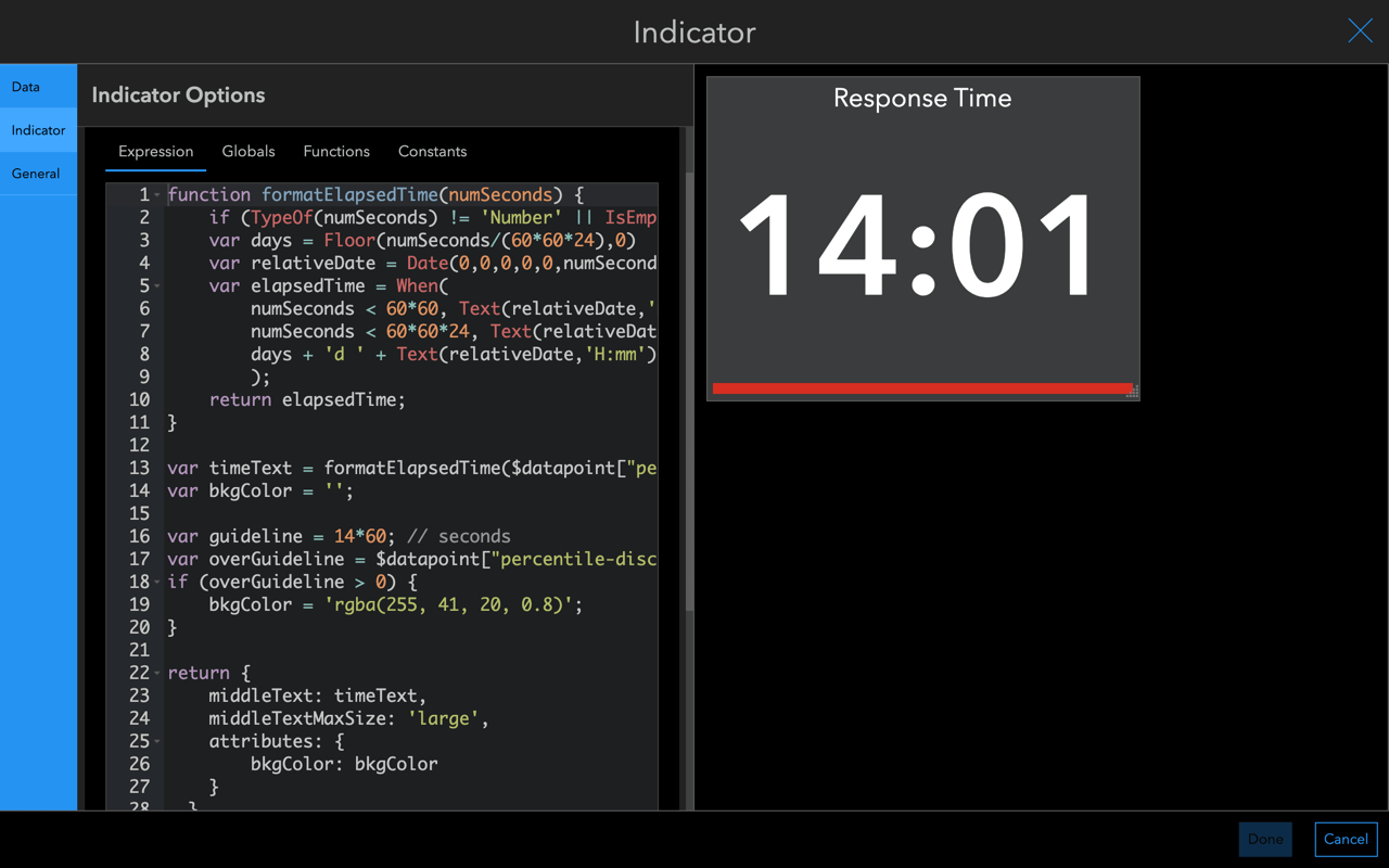 Response time in an indicator