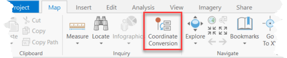 Coordinate Conversion on ArcGIS Pro ribbon