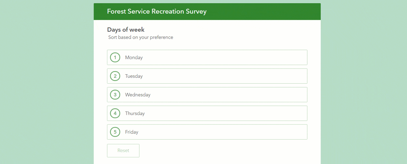 Ranking question type in Survey123 Ranking question type in Survey123