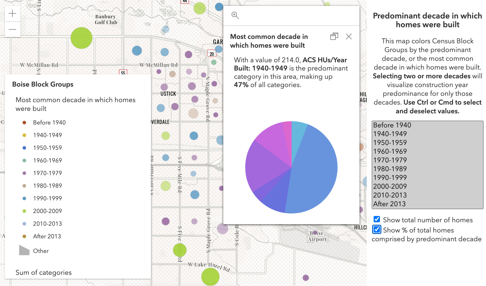A popup showing a secondary popup template with a pie chart that matches a predominance renderer. A popup showing a secondary popup template with a pie chart that matches a predominance renderer.