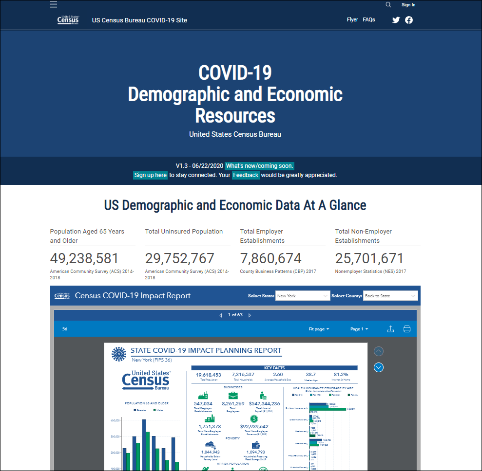 The top of the U.S. Census Bureau’s COVID-19 Demographic and Economic Resources hub site