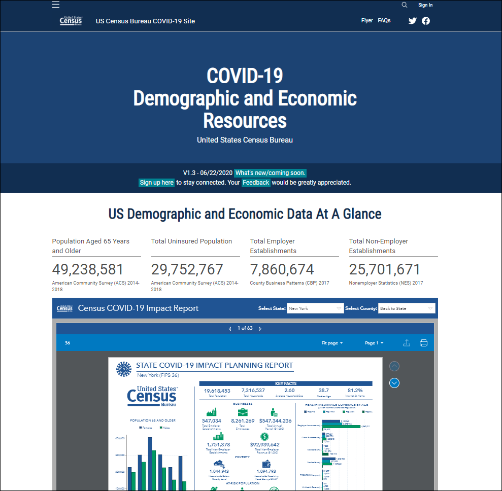 The top of the U.S. Census Bureau’s COVID-19 Demographic and Economic Resources hub site The top of the U.S. Census Bureau’s COVID-19 Demographic and Economic Resources hub site
